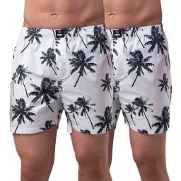 UnderJeans by Spykar White Printed Boxers - Pack of 2 image 1