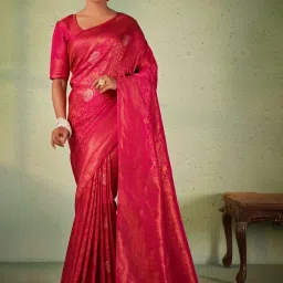 Vardha Dark Pink Woven Saree With Unstitched Blouse image 1
