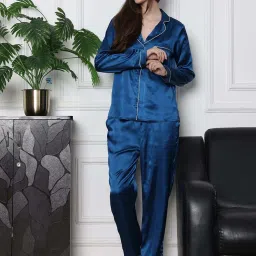 Slumber Jill Blue Satin Regular Fit Pyjama Set image 1