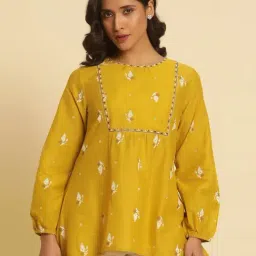W Yellow Cotton Printed Top-image-80