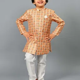 Ahhaaaa Kids Mustard Embellished Full Sleeves Sherwani Set image 5