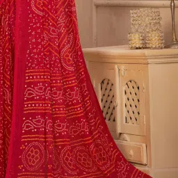 Saree Mall Red Printed Saree With Unstitched Blouse image 5