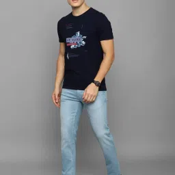 Louis Philippe Jeans Navy Blue Cotton Slim Fit Printed T-Shirt image 5