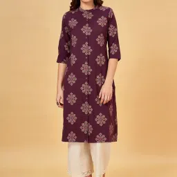 Rangmanch by Pantaloons Purple Printed Straight Kurta image 1