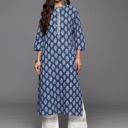 Varanga Navy Cotton Printed Straight Kurta image 1
