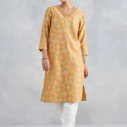 Fabindia Yellow Regular Fit Printed Kurtas image 1