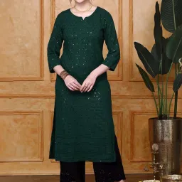 Ishin Green Embroidered Straight Kurta image 1