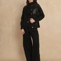 RAREISM Black Cotton Blend Solid Long Sleeves Jacket image 5