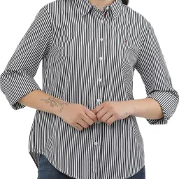 Tommy Hilfiger White & Black Stripes Regular Fit Shirt image 1