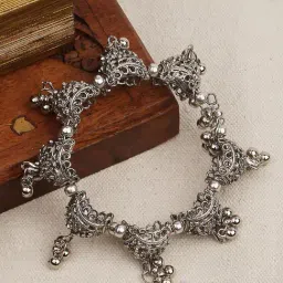 Fida Ethinic Silver-Plated Ghungroo Oxidised Kada Bracelet for Women-image-10
