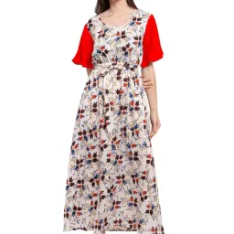 PATRORNA Cream Floral Print Nighty-picture-21