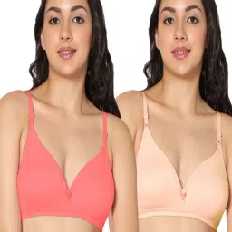 IN CARE Peach & Red Cotton T-Shirt Bras - Pack Of 2-image-94