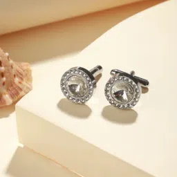 Bold by Priyaasi Round Solitaire Shine Silver Cufflinks for Men-image-40