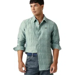 The Bear House Green Cotton Solid Slim Fit Shirt-picture-40