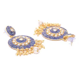 Jewels Galaxy Blue Gold-Plated Stone-Studded & Enamelled Circular Drop Earrings image 2