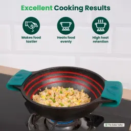 The Indus Valley Black Cast Iron Wok Model Kadai with Double Handle Silicone Grip (1.5 L) image 4