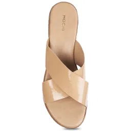 Mochi Women's Beige Cross Strap Wedges image 3