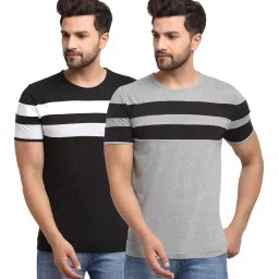 Vimal Jonney Black & Grey Regular Fit Striped T-Shirt - Pack of 2 image 1