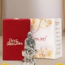 INTERNATIONAL GIFT Silver Plated Sai Baba Idol with Velvet Box and Best Sister Tag-image-16