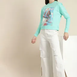 HERE&NOW Graphic Printed Pure Cotton Pullover Sweatshirt image 2