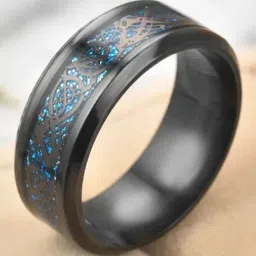 Peora Black Tungsten Carbide Silvering Celtic Dragon Blue Carbon Fibre Band Finger Ring-image-87