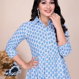 VenderVilla Women Floral Printed Shirt Collar Fit and Flare Midi Dress image 3