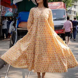 Nuchic Women Yellow Printed Dresses-picture-34