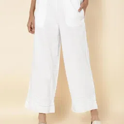 Fabindia White Cotton Embroidered Palazzos-image-40