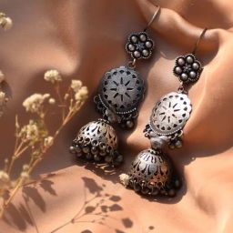 Teejh Anushreya Floral Silver Oxidized Jhumki Earrings-picture-8