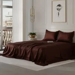 Stoa Paris Date Night Brown Polyester 300 TC Double Bedsheet with 2 Pillow Covers-picture-14