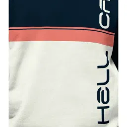 HELLCAT Navy & White Color Block Full Sleeves T-Shirt image 5