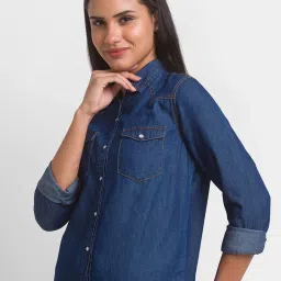 Spykar Blue Cotton Regular Fit Shirt image 3