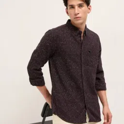 The Bear House Maroon Cotton Blend Woven Design Shirt-image-67