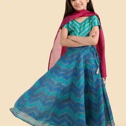 Fabindia Girls Woven Design Cotton Silk Ready to Wear Lehenga & Blouse With Dupatta-image-49