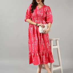 Raiyani Enterprise Women Tie and Dye Dyed Puff Sleeve Fit & Flare Midi Dress-picture-20