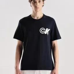 CALVIN KLEIN JEANS Navy Blue Cotton Regular Fit Printed T-Shirt-image-14