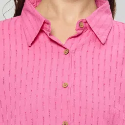 Autumn Hues Self Design Cotton Shirt Style Top image 5