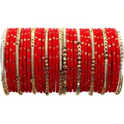 LLL FASHION Set Of 34 Red Glass Artificial Stones Bangle image 2