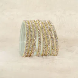 ZULKA Set of 8 Glass BanglesStudded Zircon Gemstone and Beads-picture-19