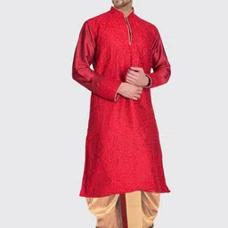 here&now x sanwara Sanwara Men Beige & Maroon Solid Relaxed-Fit Dhoti image 2
