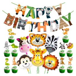 Zyozi Jungle Safari Happy Birthday Decoration Kids,Animal Birthday Decoration, Green - Pack of 17-image-56