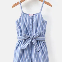 Mark & Mia Cotton Sleeveless Striped Jumpsuit With Belt- Blue-picture-14