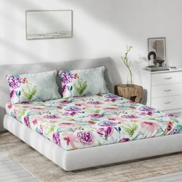 d'decor DDecor PinkGreen Floral 140 TC Cotton Queen Bedsheet With 2 Pillow Covers-picture-26