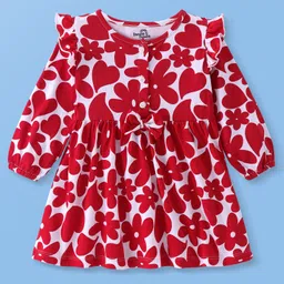 Doodle Poodle Cotton Full Sleeves  Frock Floral Print - Red-picture-28