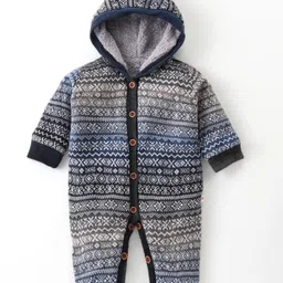Yellow Apple Knit Full Sleeves Winter Wear Hooded Romper with Intarsia Design - Blue-picture-12