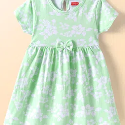 Babyhug Single Jersey Knit Half Sleeves Frock with Floral Print - Light Green-picture-16