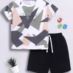 Little Ninja Cotton Half Sleeves Unexpected Text & Abstract Printed Tee & Shorts Set - Multi Colour-picture-25