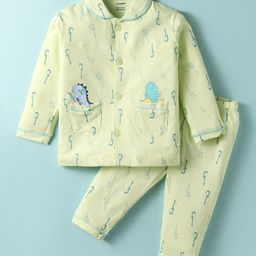 CUCUMBER Sinker Knit Full Sleeves Night Suit With Dino Print - Light Green-picture-23