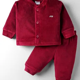 Mom's pet Velvet Knit Full Sleeves Solid Sweatjacket & Joggers Set - Maroon-picture-25