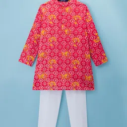 Pine Kids Cotton Woven Full Sleeves Kurta Pajama Set With Floral Print - Multicolour-picture-28